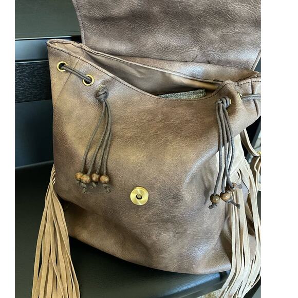 BOHEMIAN FAUX LEATHER & TASSELS BEADED BACKPACK - Picture 5 of 8